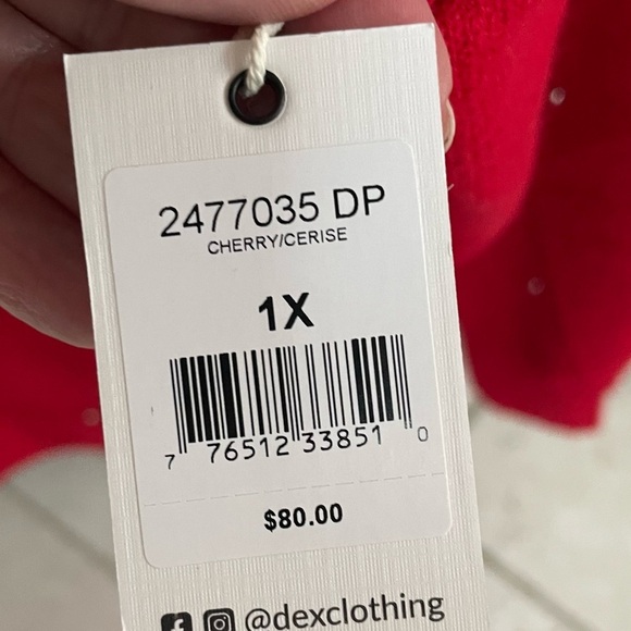 NWT DEX Cherry Red Super Soft Silver Ball Embellished Pullover Crew Neck Sweater - Picture 5 of 10